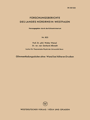 cover image of Glimmentladungssäulen ohne Wand bei höheren Drucken